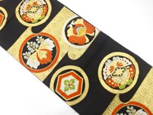 アンティーク　丸紋に向かい蝶・桐・花亀甲模様織り出し袋帯（材料）